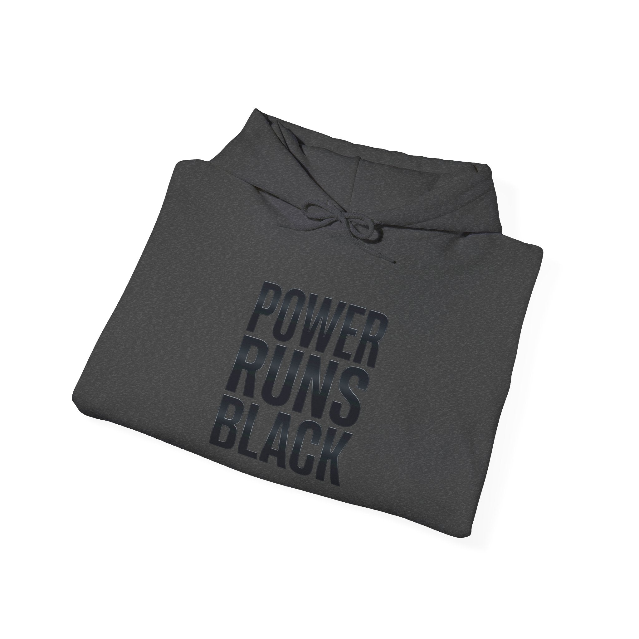 Power Runs Black Hoodie — Bold Graphic Athletic Streetwear by Printify