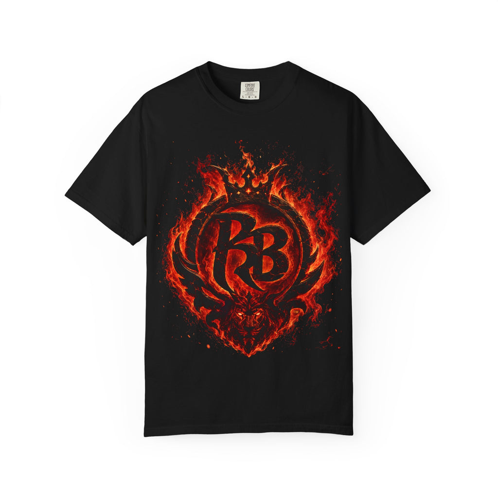 Power Runs Back PRB Flame Logo T-shirt | Fiery Emblem Tee, Grunge Rock Chic by Power Runs Black