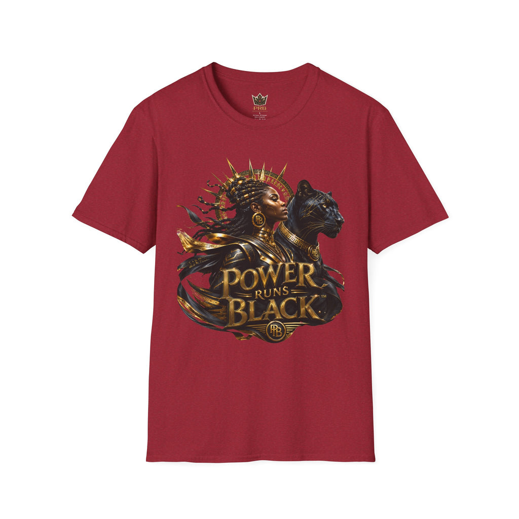Power Runs Black PRB | Black Woman Portrait, Gold Accents Panther Graphics T by Power Runs Black