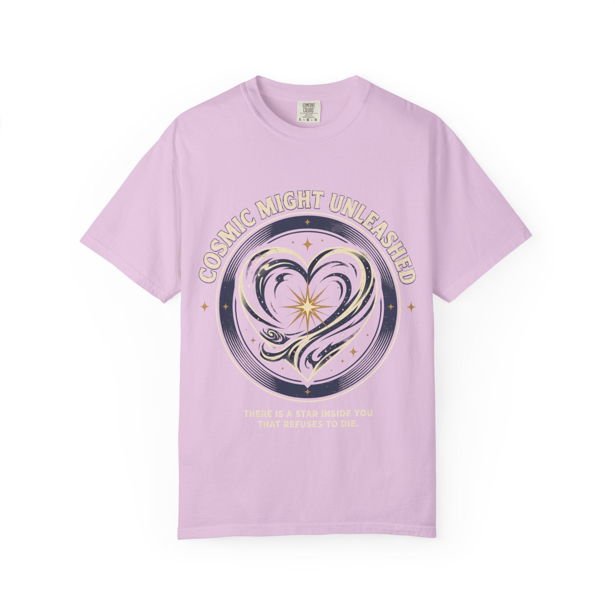 PRB Starforged Flex Cosmic Might Unleashed Heart Graphic T-Shirt — "Cosmic Might Unleashed" Astral Design by Power Runs Black