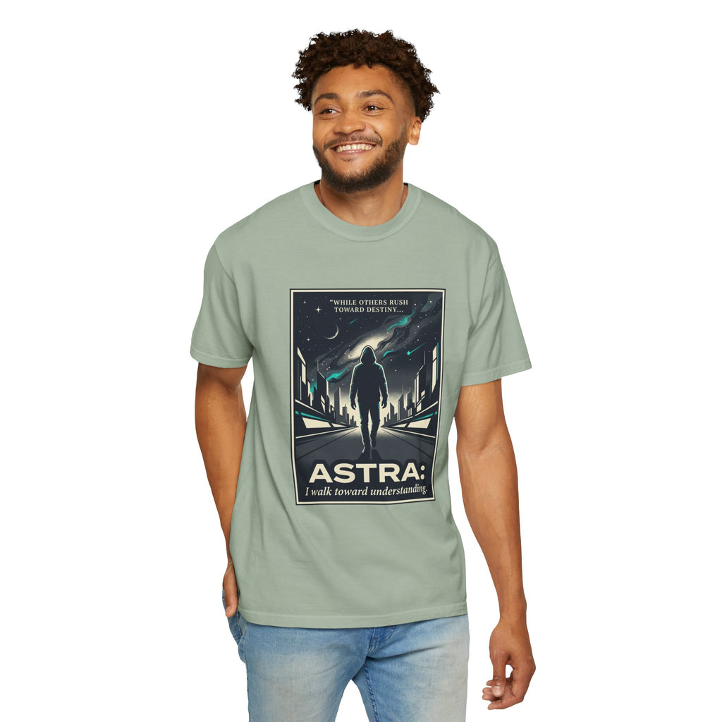 Power Runs Black Astra Sci‑Fi Graphic T-Shirt — "I walk toward understanding" Poster Design by Power Runs Black