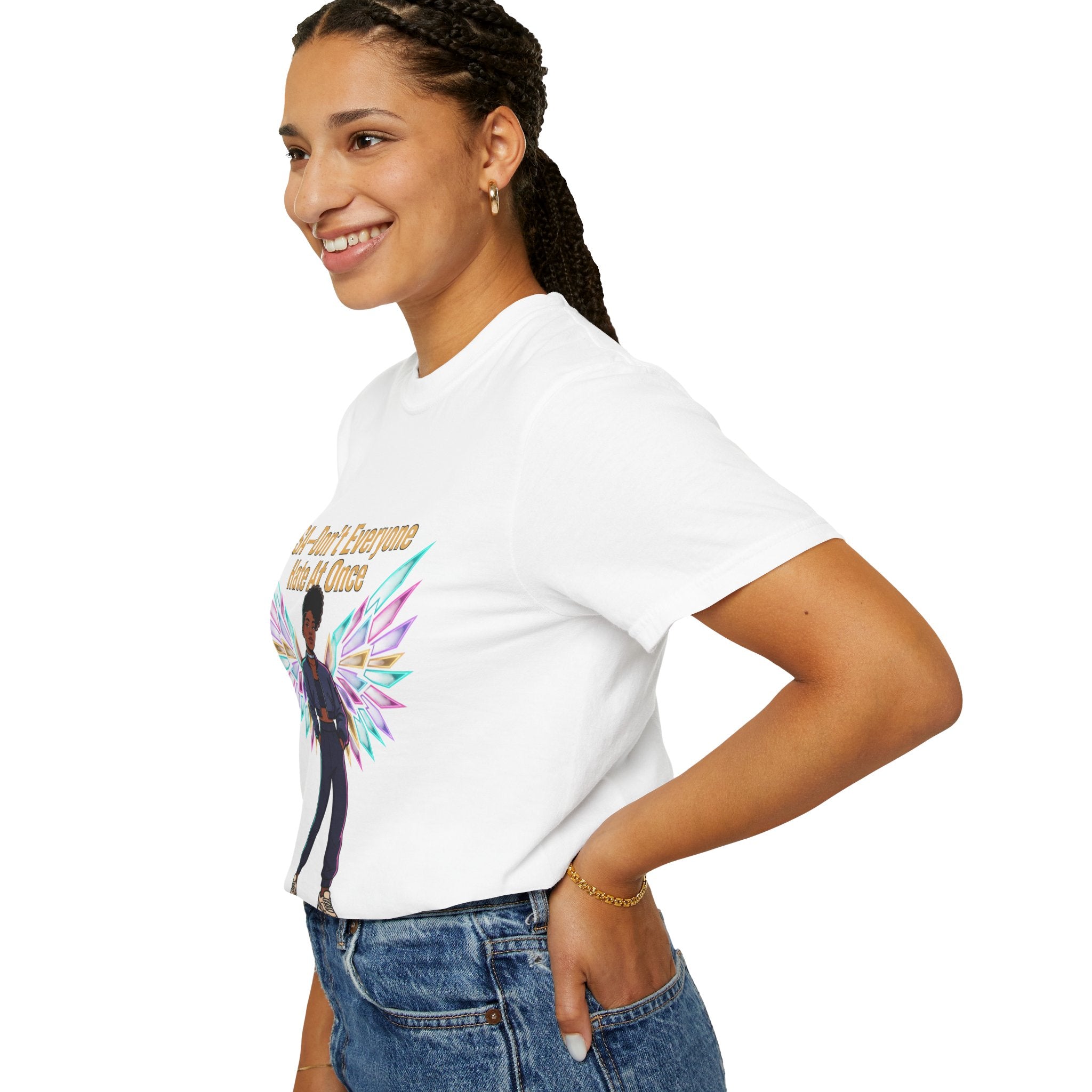 T-Shirt — PSA “Don't Everyone Hate At Once” Angel Wings Graphic Tee by Printify
