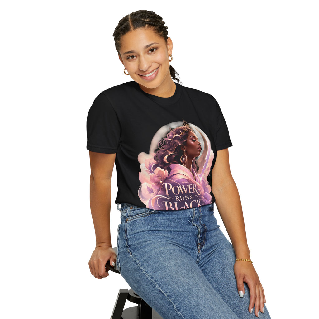 Power Runs Black graphic tee | Black woman portrait, Afro empowerment shirt by Power Runs Black