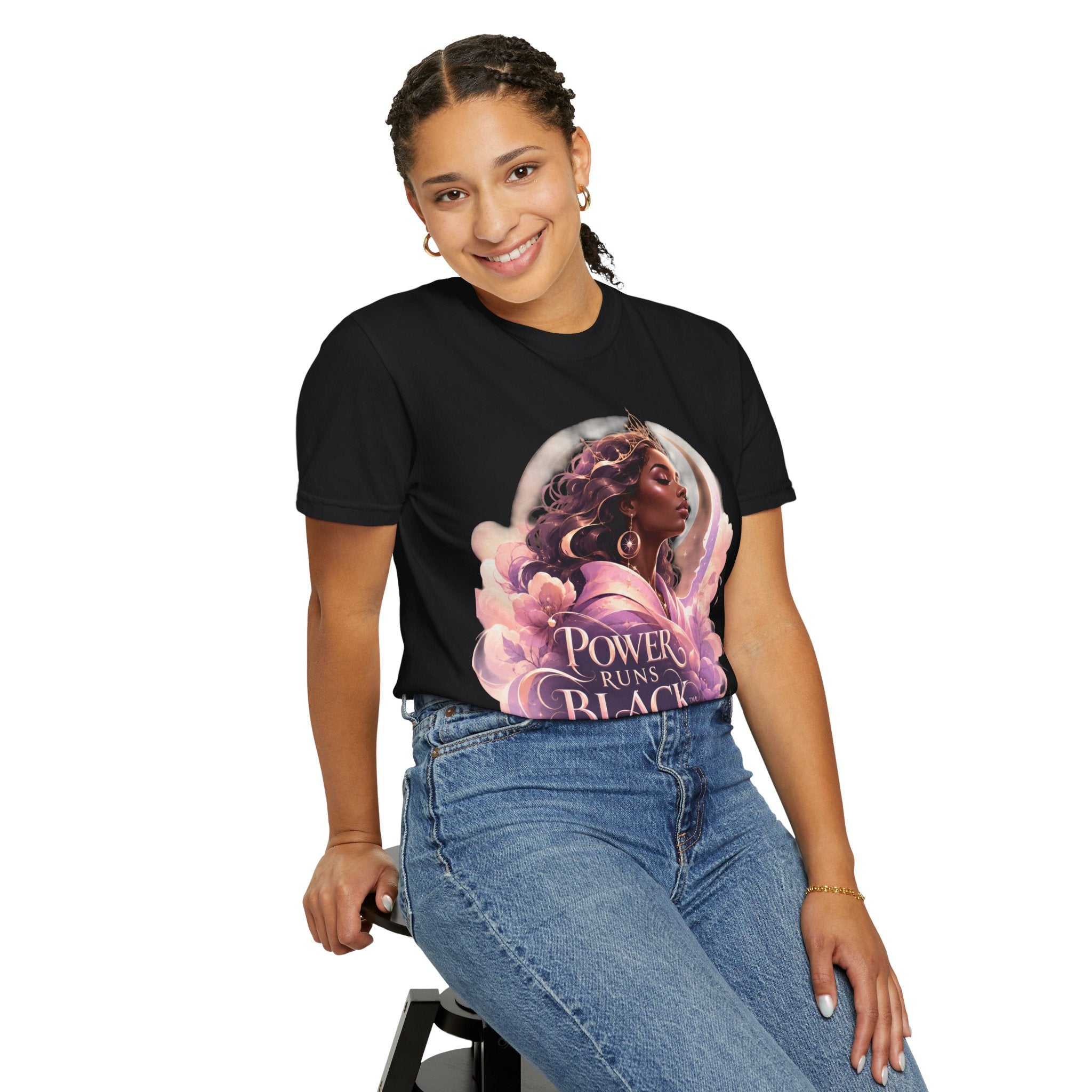 Power Runs Black graphic tee | Black woman portrait, Afro empowerment shirt by Power Runs Black