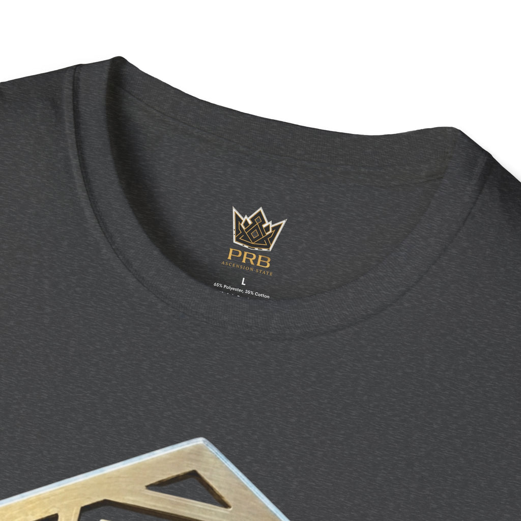 Power Runs Black PRB Geometric Gold Hexagon T-Shirt — Modern Maze Logo Tee by Power Runs Black