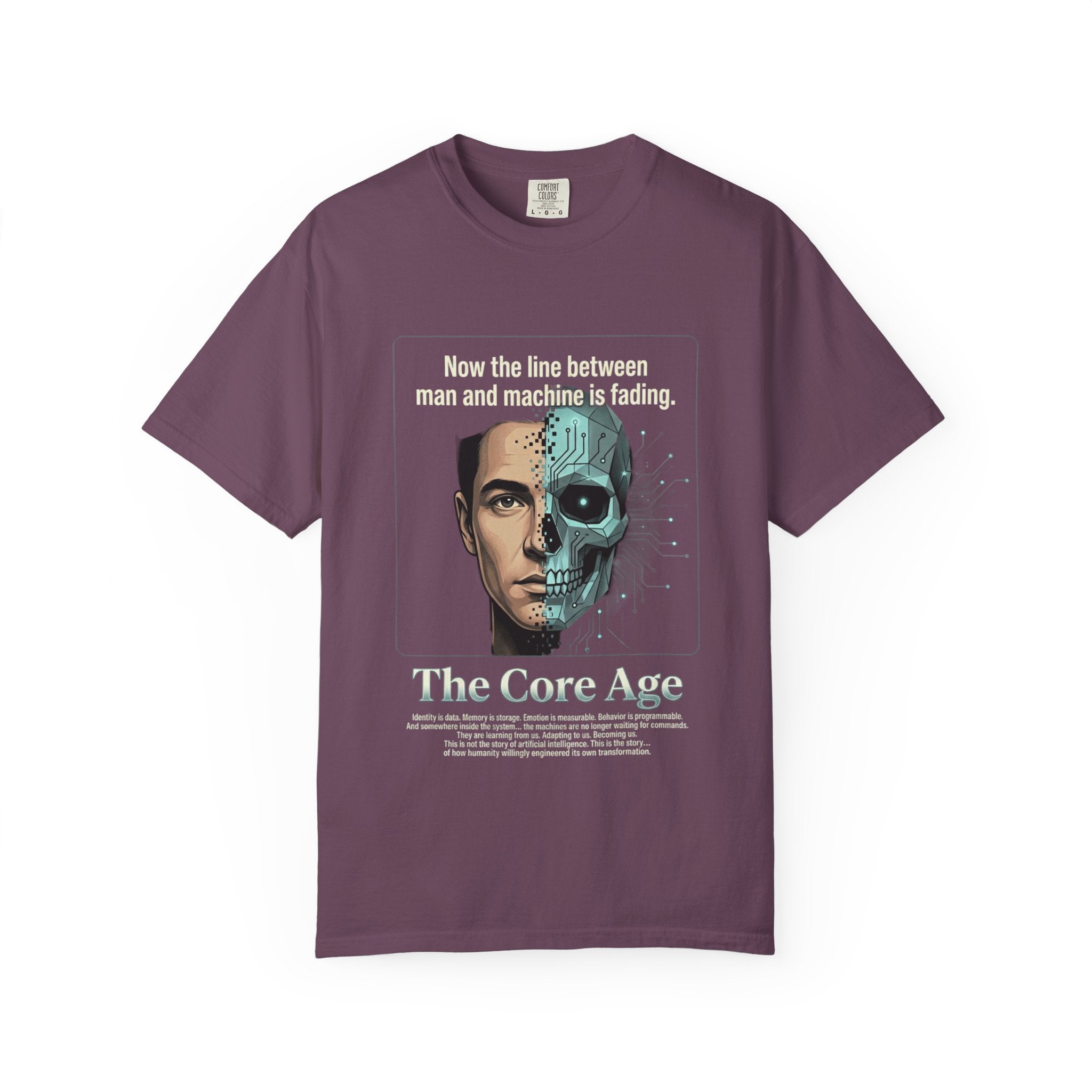 Power Runs Black AI Fusion Graphic T-Shirt — "The Core Age" Split Face Design by Power Runs Black