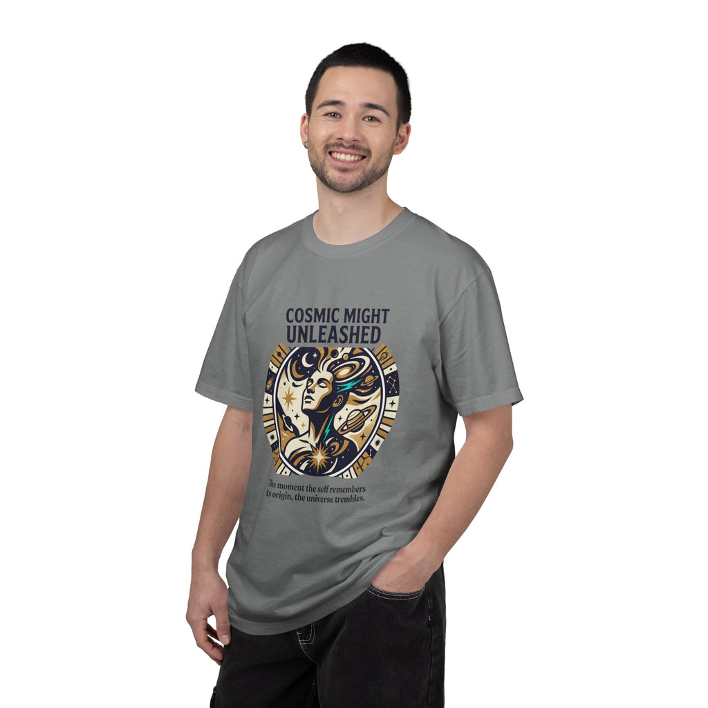 PRB Starforged Flex Cosmic Might Unleashed Graphic T-Shirt — Celestial Stag Astrology Tee by Power Runs Black