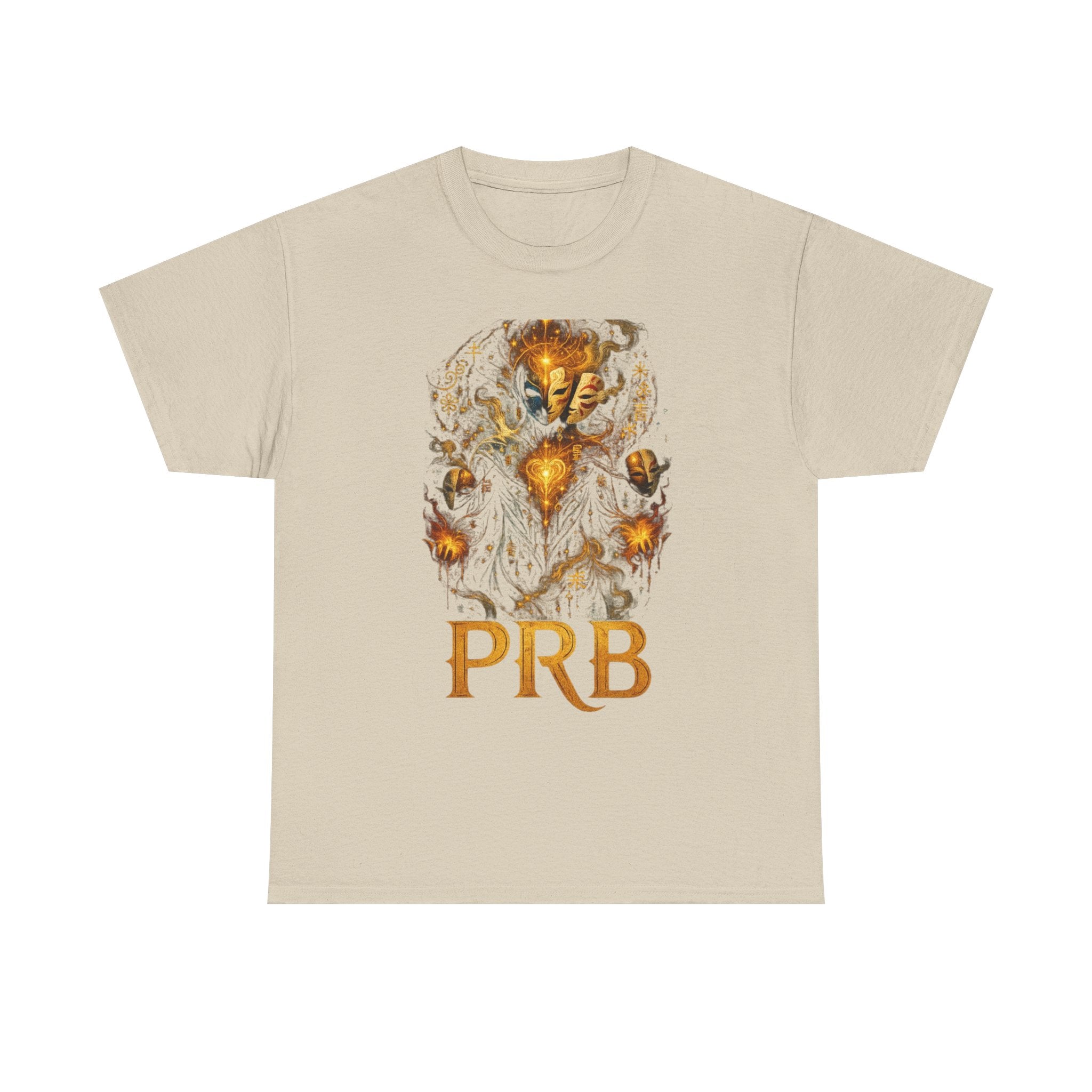 PRB Golden Mystic Mask Graphic Tee — Vintage Nature Illustration T-Shirt by Power Runs Black