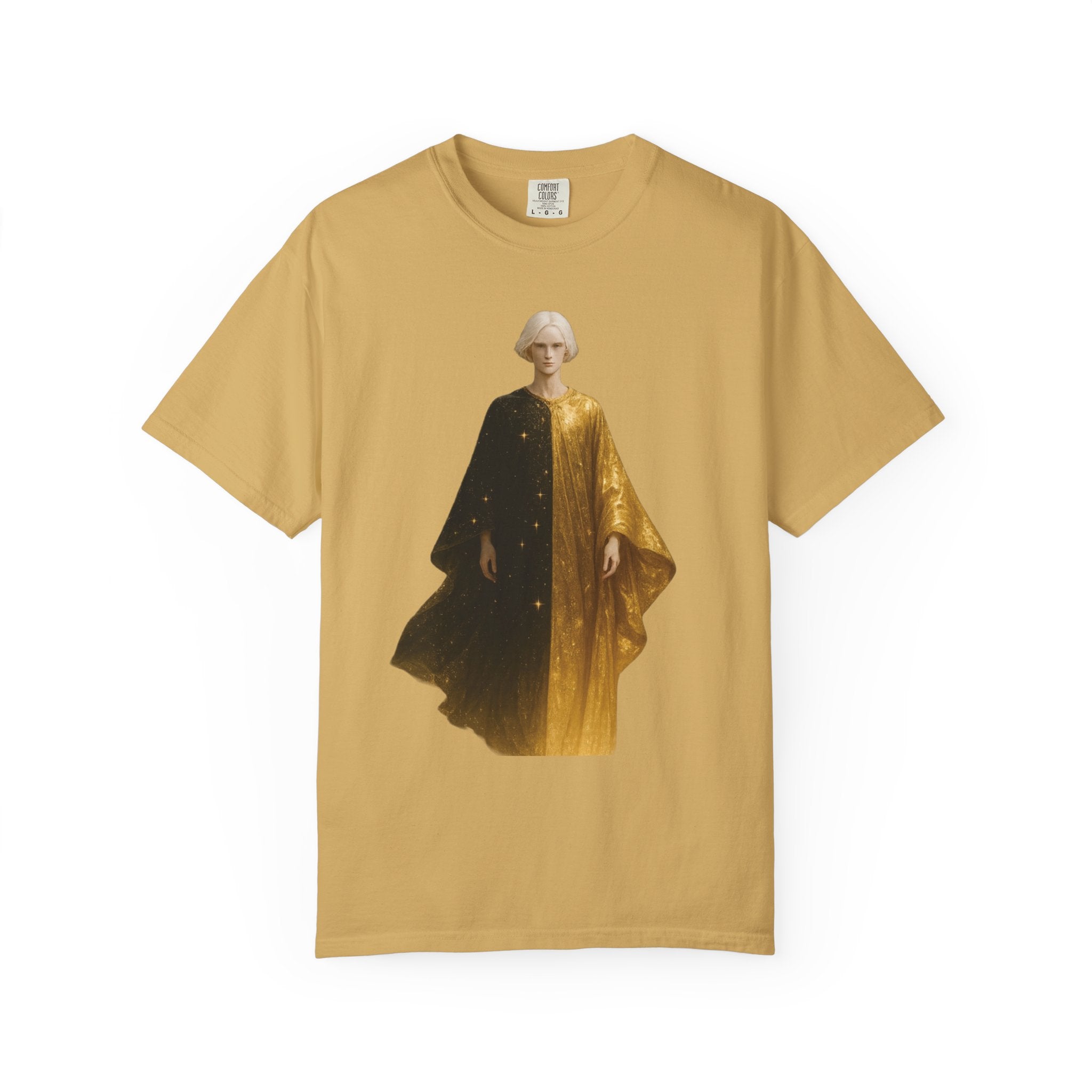 Power Runs Black PRB Twelfth Golden Cloak Figure T-Shirt | Surreal Angelic Portrait by Power Runs Black