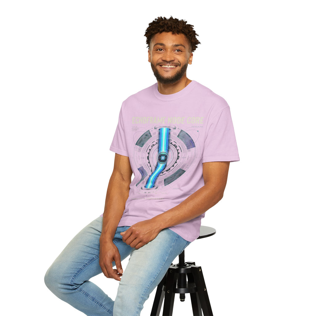 Power Runs Black PRB Echoframe Node Core T-Shirt — Futuristic Tech Graphic Tee by Power Runs Black
