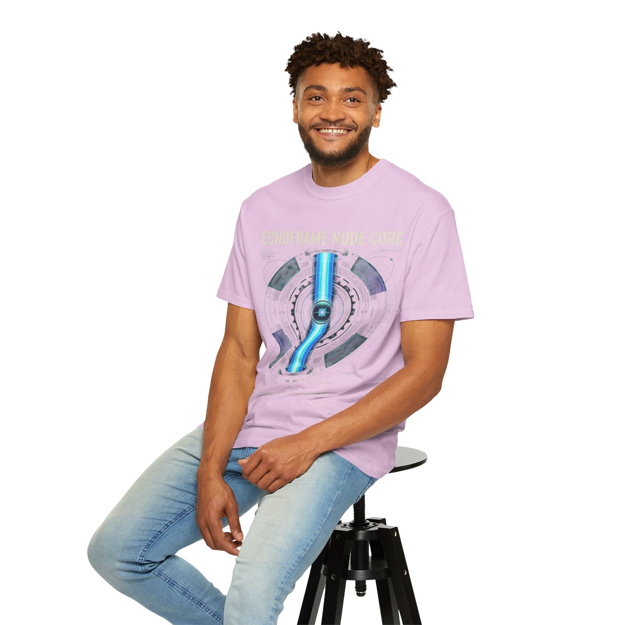 Power Runs Black PRB Echoframe Node Core T-Shirt — Futuristic Tech Graphic Tee by Power Runs Black