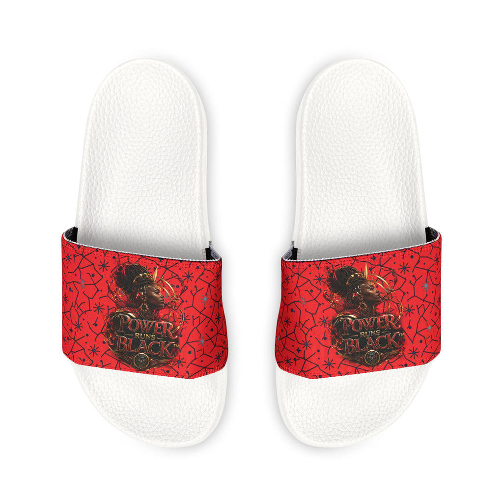Power Runs Black Removable-Strap Sandals - Red Floral Pattern Slide Sandals for Women by Power Runs Black