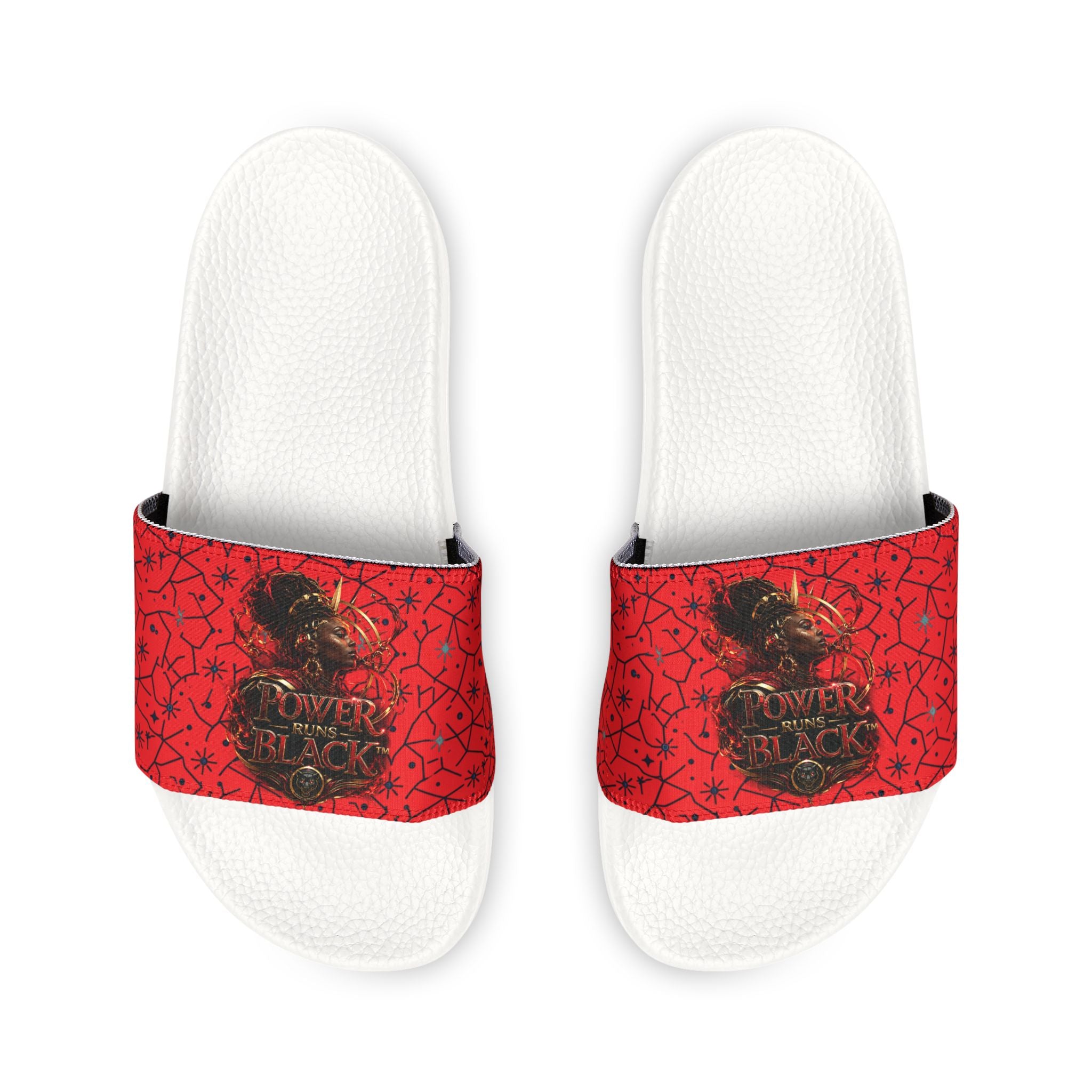 Power Runs Black Removable-Strap Sandals - Red Floral Pattern Slide Sandals for Women by Power Runs Black