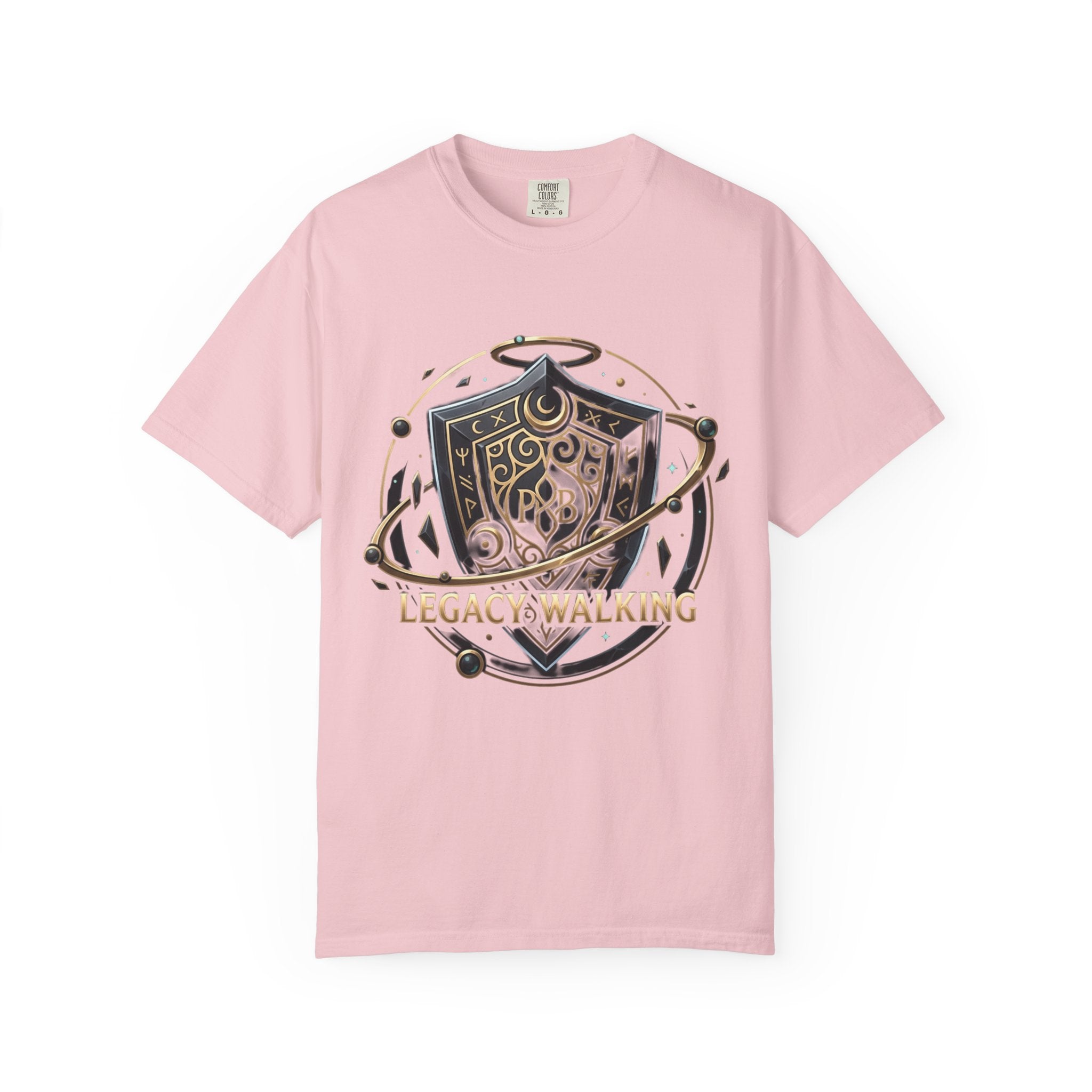 Legacy Walking Shield Graphic T-Shirt | Fantasy Crest Emblem Tee by Printify