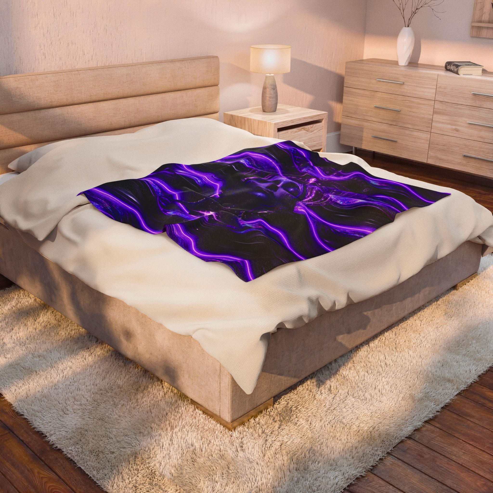 Power Runs Black Mystic Violet Aura Velveteen Plush Blanket by Power Runs Black