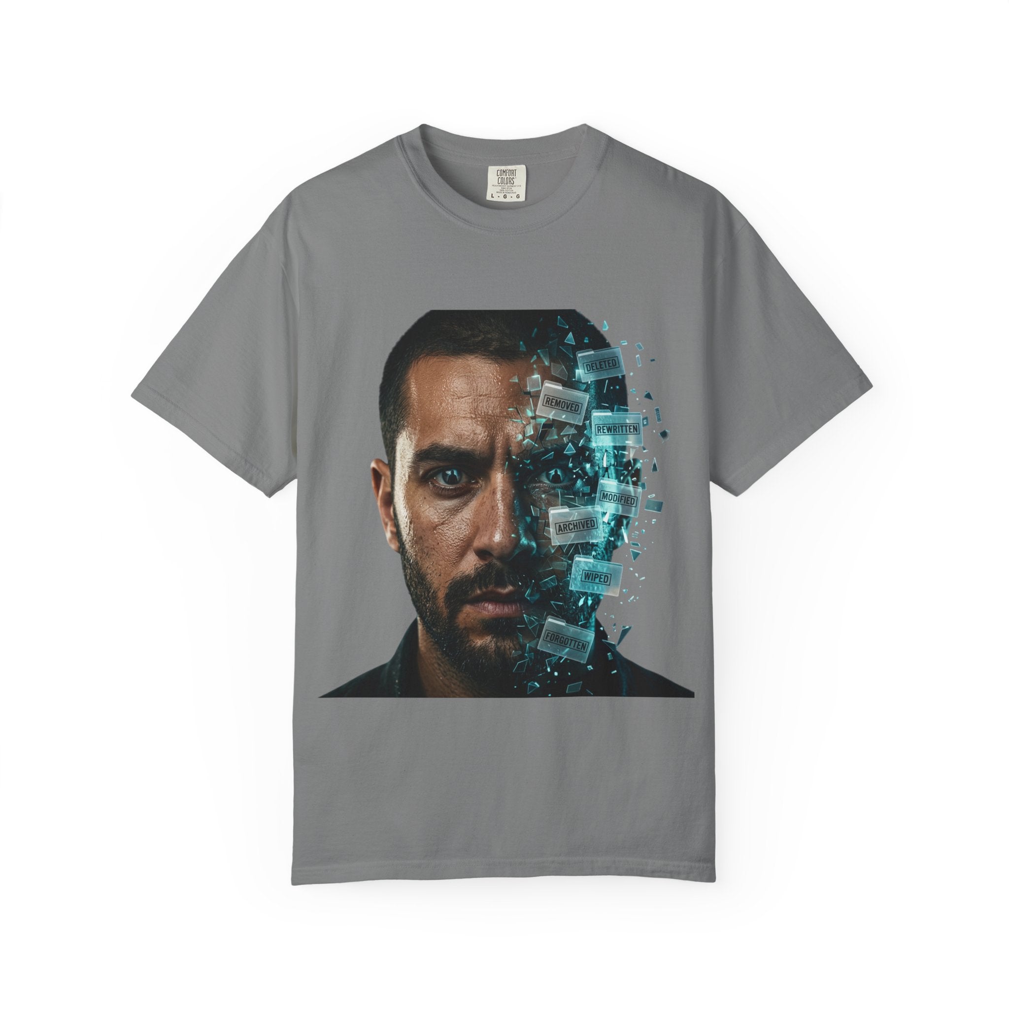 Syndication Loop Cyberpunk Portrait Tee — Tech-Noir Graphic T-Shirt | Power Runs Black by Printify
