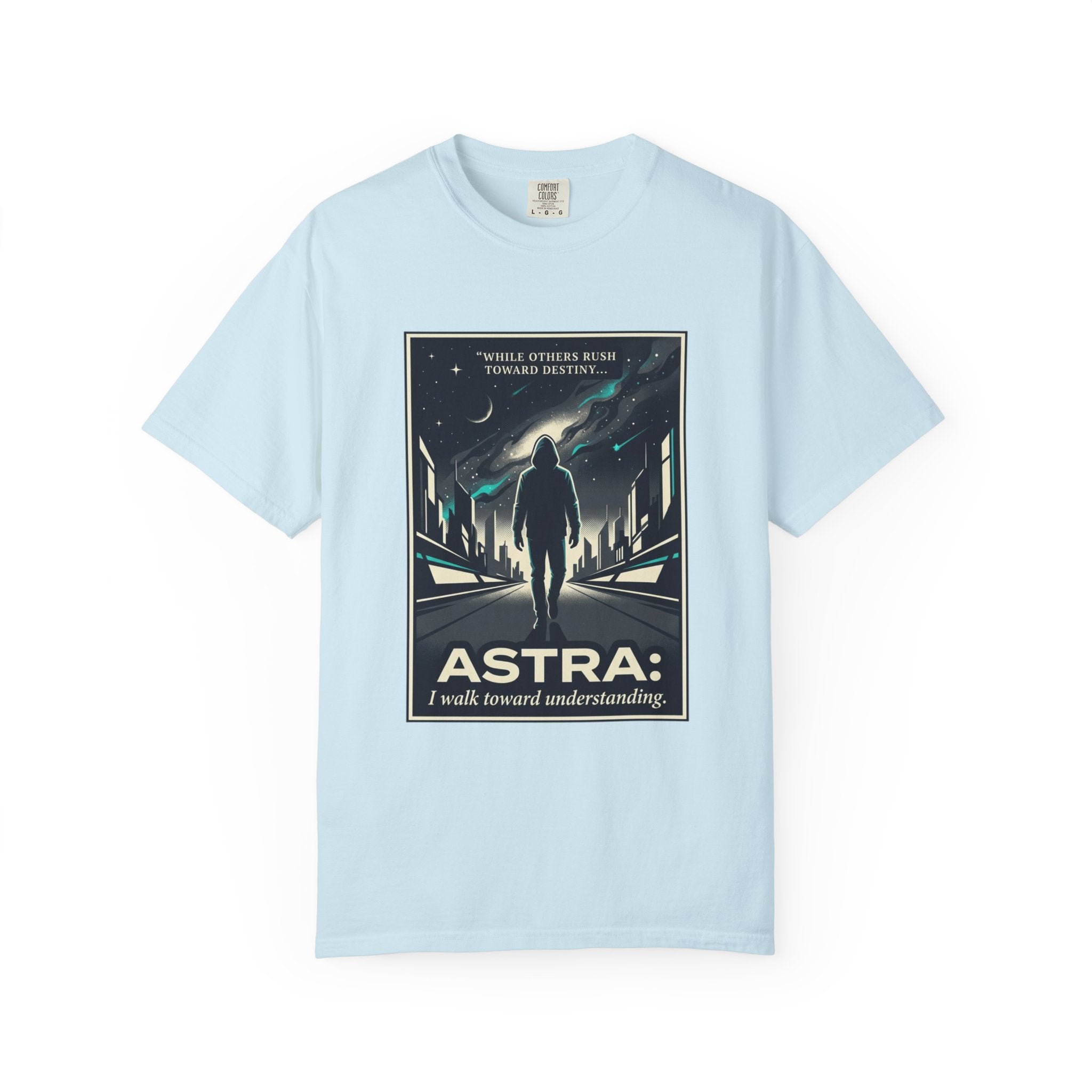 Power Runs Black Astra Sci‑Fi Graphic T-Shirt — "I walk toward understanding" Poster Design by Power Runs Black