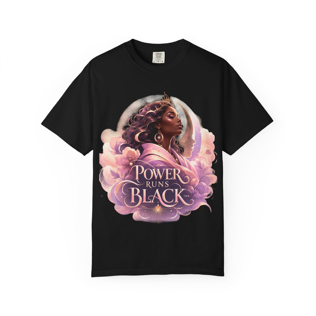 Power Runs Black graphic tee | Black woman portrait, Afro empowerment shirt by Power Runs Black