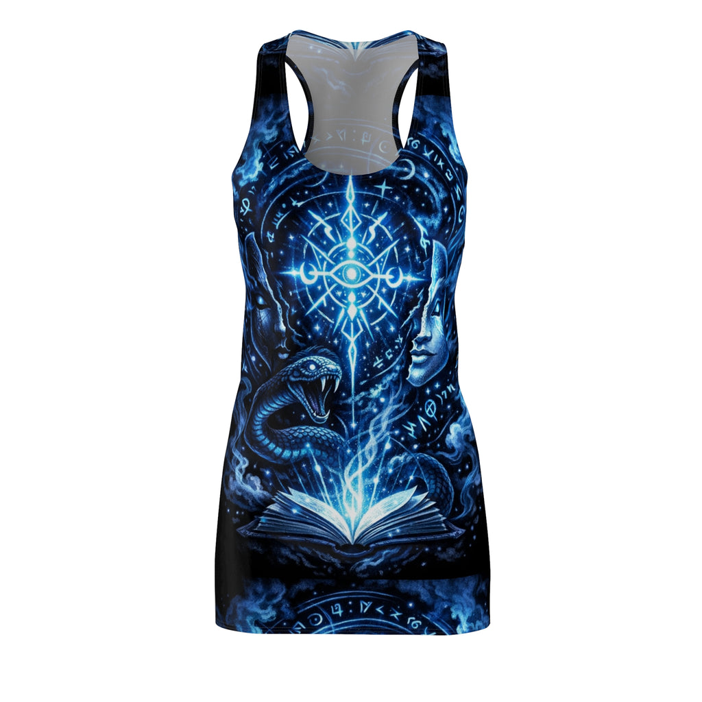 Pretty Rich Bitch The Collection by PRB Mystic Grimoire Racerback Dress — Blue Magic Book & Serpent Print by Power Runs Black