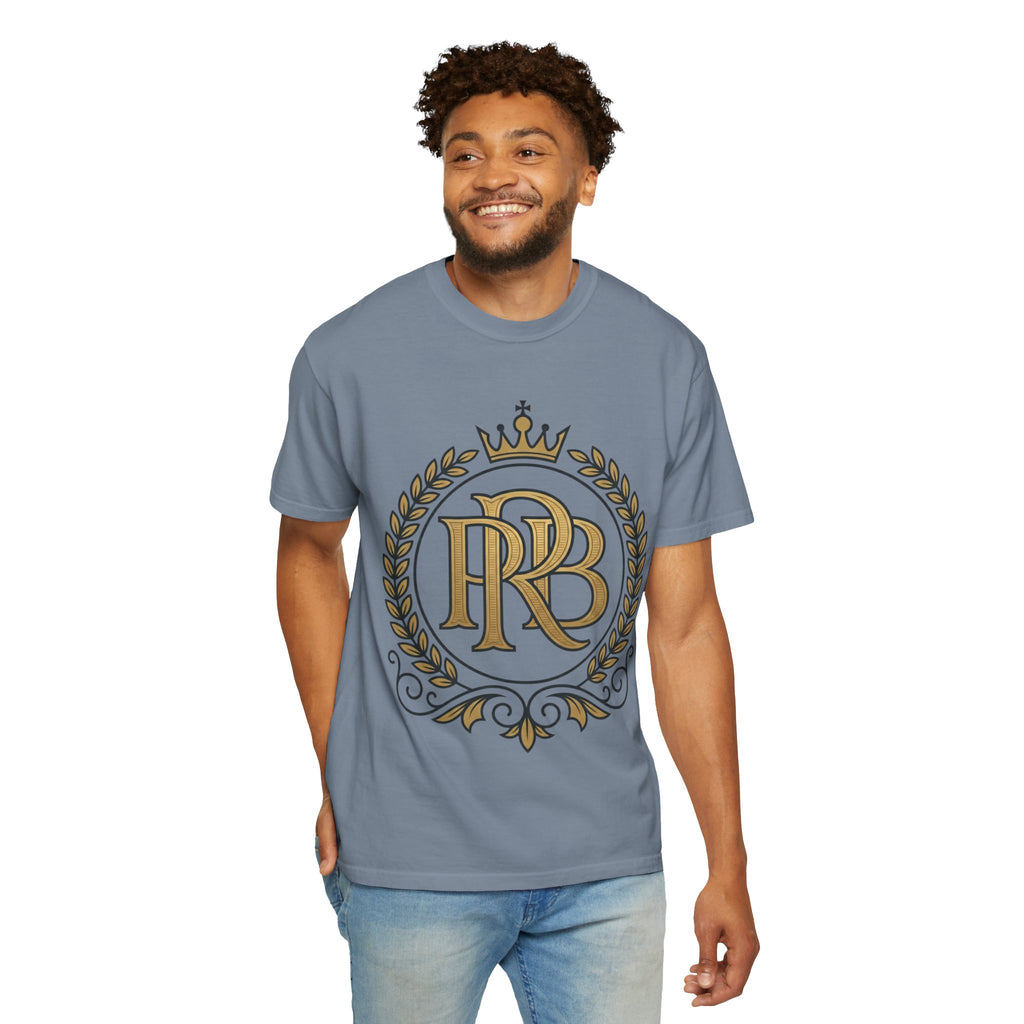 PRB Gold Monogram Crest Graphic T-Shirt | Laurel Crown Emblem Streetwear Tee by Printify