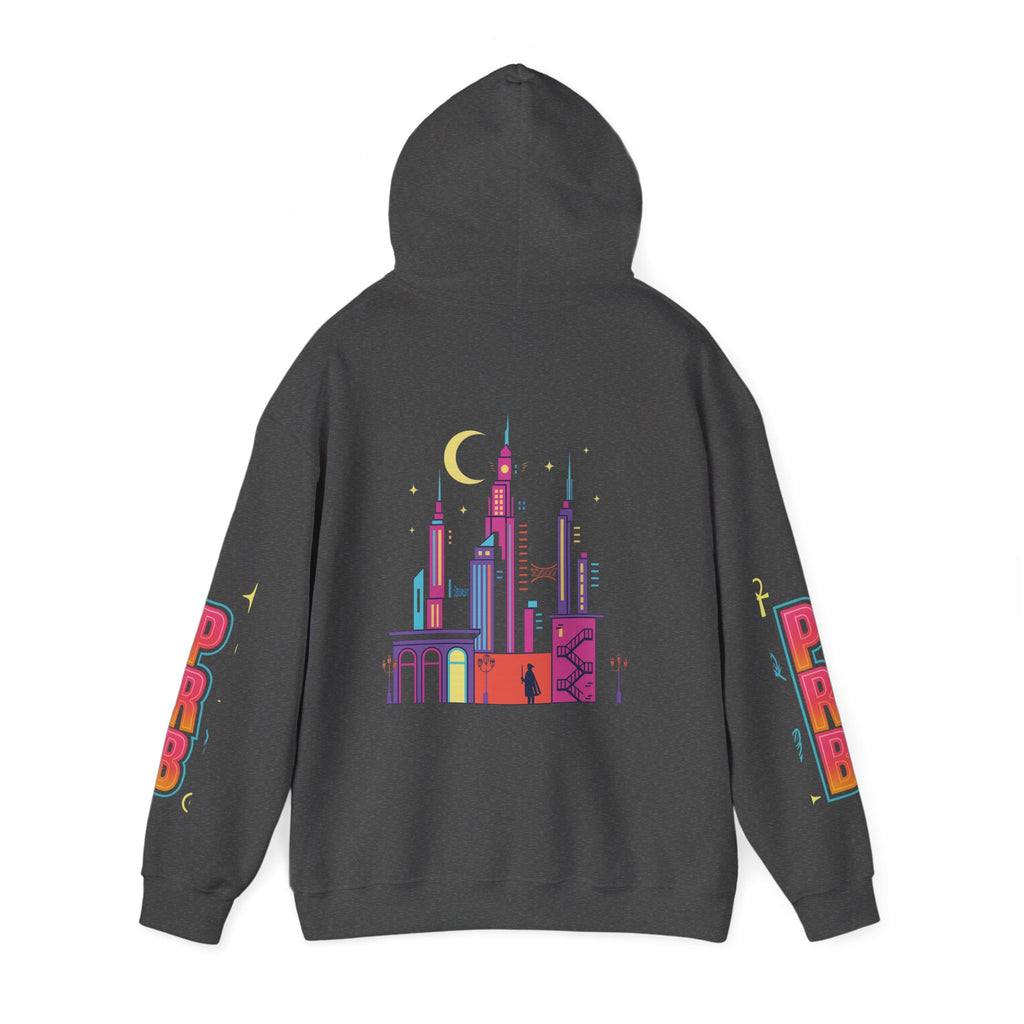 PRB Graphic Hoodie — Colorful Cityscape Pullover by Power Runs Black