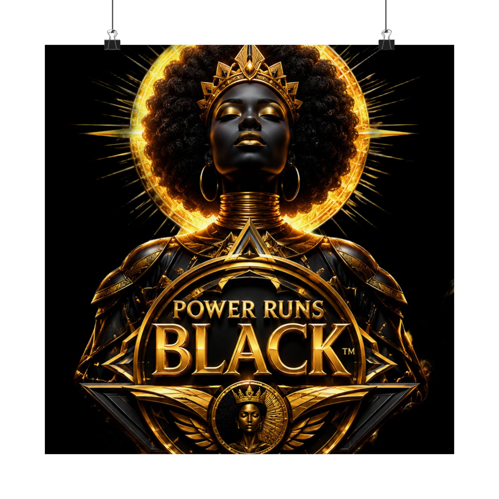Power Runs Black Matte Poster — "Power Runs Black" Afrocentric Goddess Wall Art by Power Runs Black