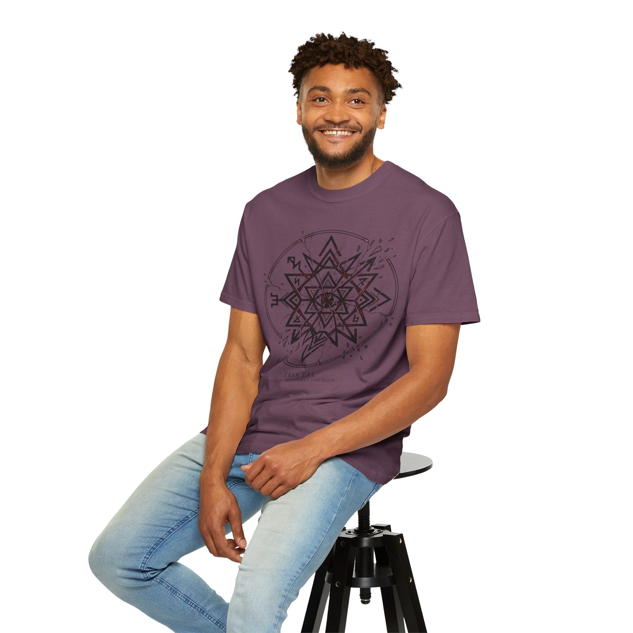 Power Runs Black PRB Eryx Tal Geometric Mandala T-Shirt — Symmetric Star Graphic Tee by Power Runs Black