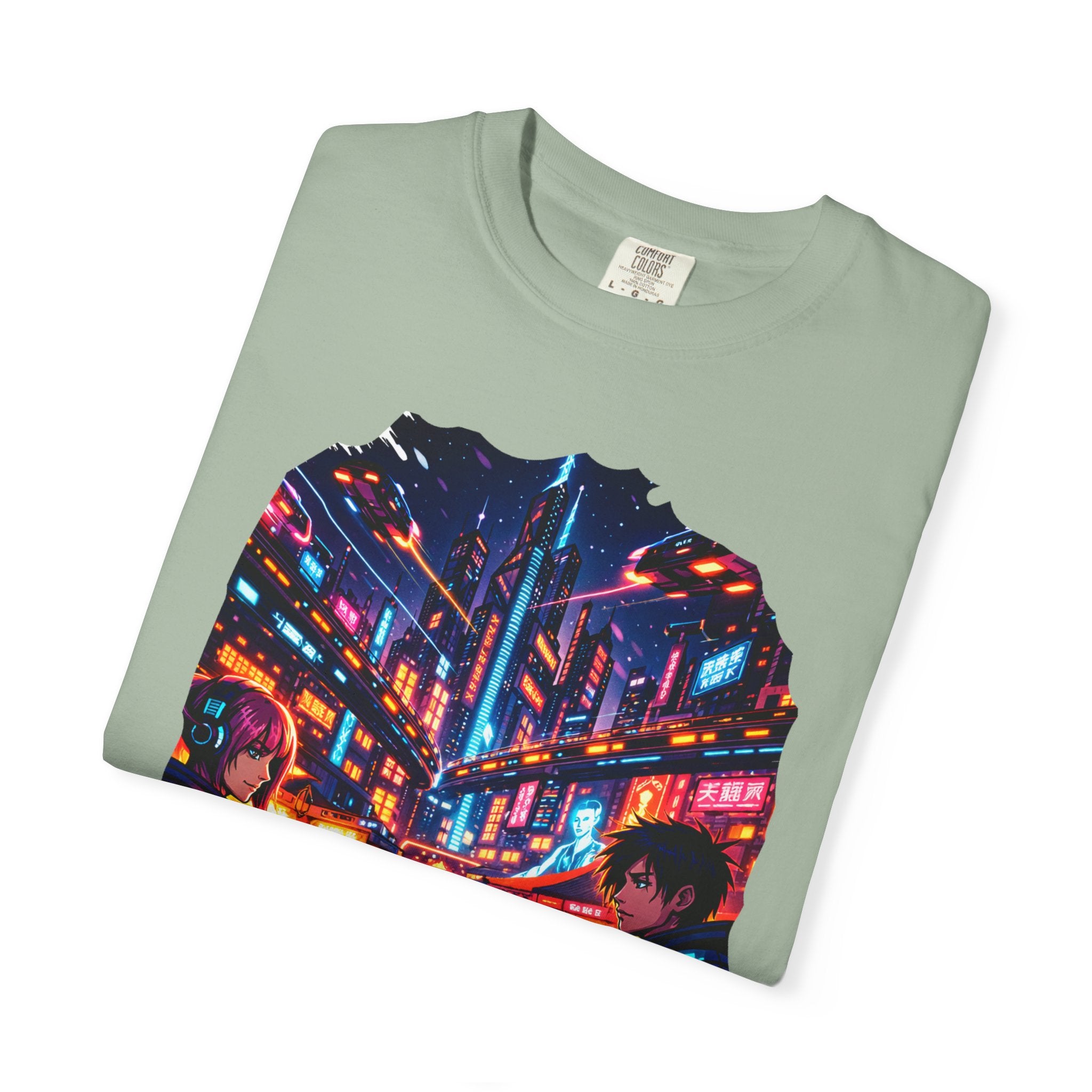 PRB Neon Cyberpunk Cityscape T-shirt | Anime Night Rain Streets by Power Runs Black