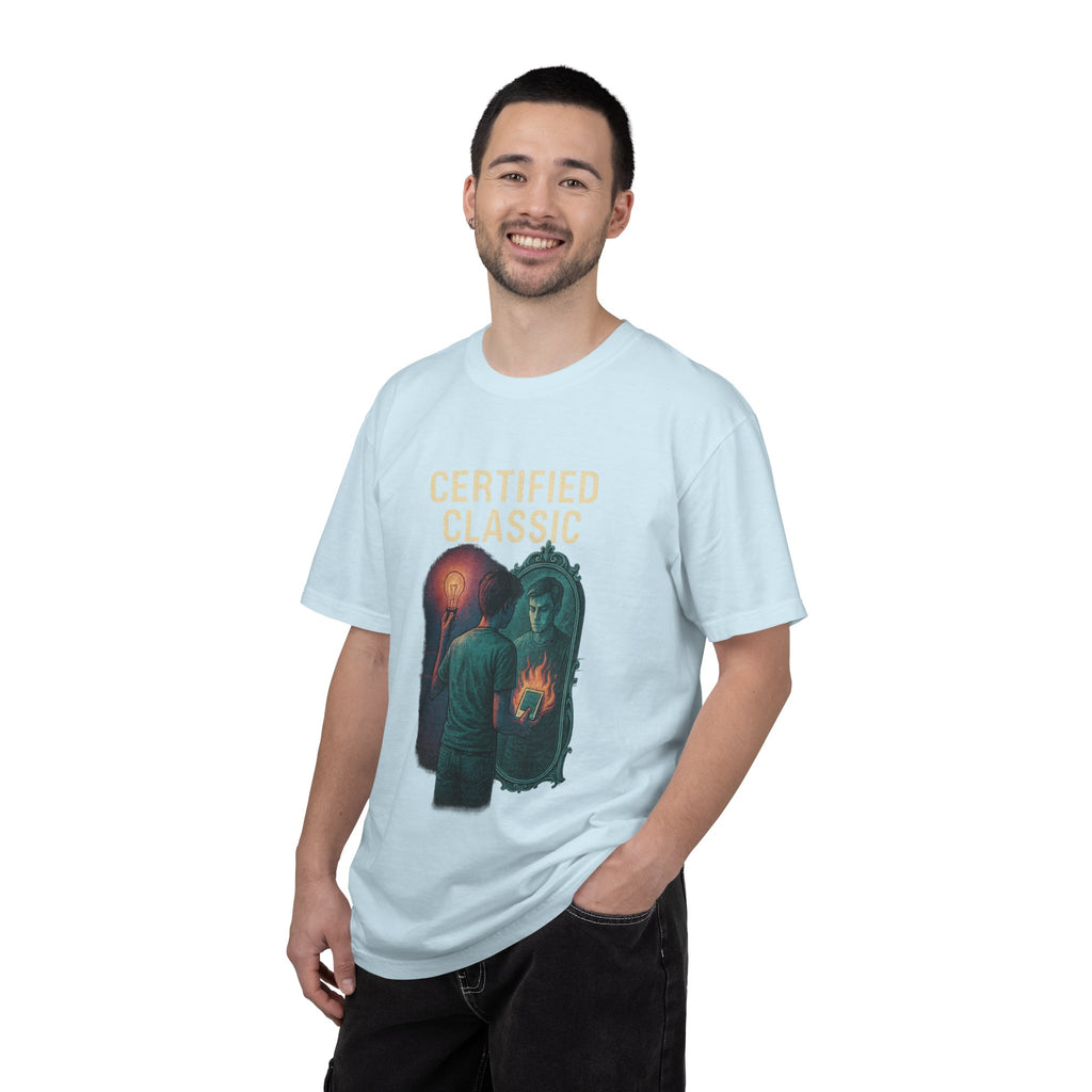 PRB Certified Classic Mirror Illustration T-shirt | Retro Mystic Artwork by Power Runs Black