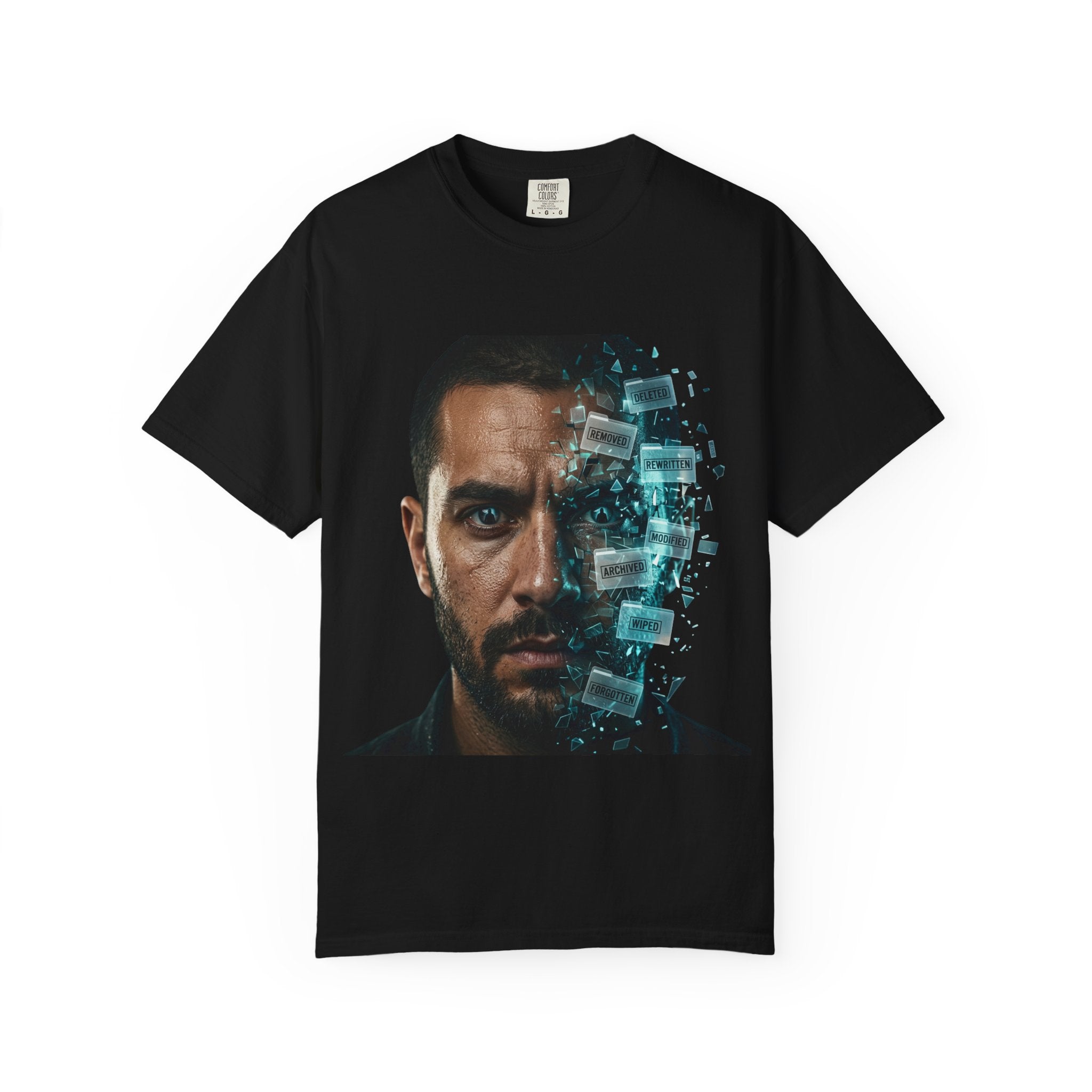 Syndication Loop Cyberpunk Portrait Tee — Tech-Noir Graphic T-Shirt | Power Runs Black by Printify