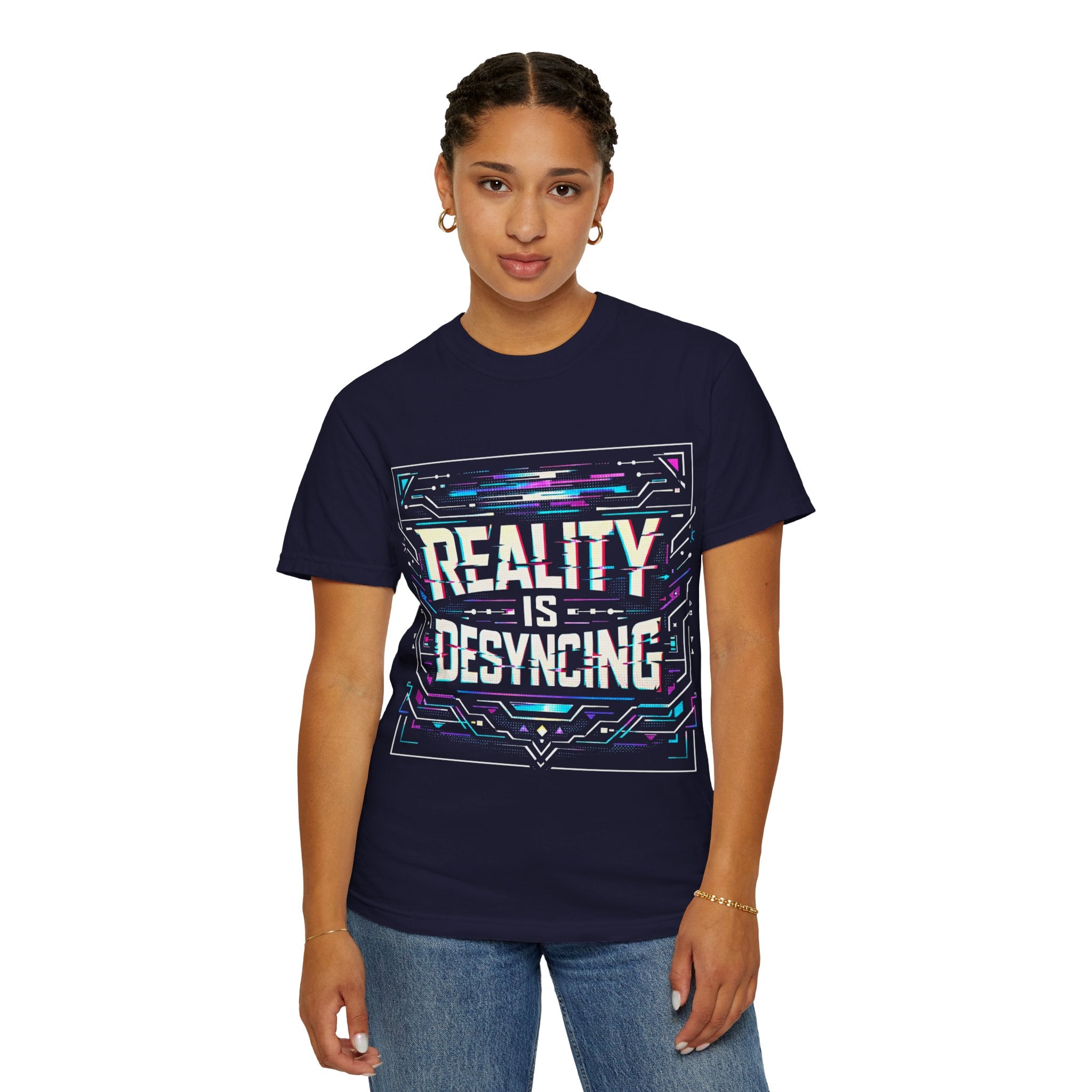Power Runs Black PRB Glitchy Pastel "Reality Is Desyncing" T-Shirt by Printify