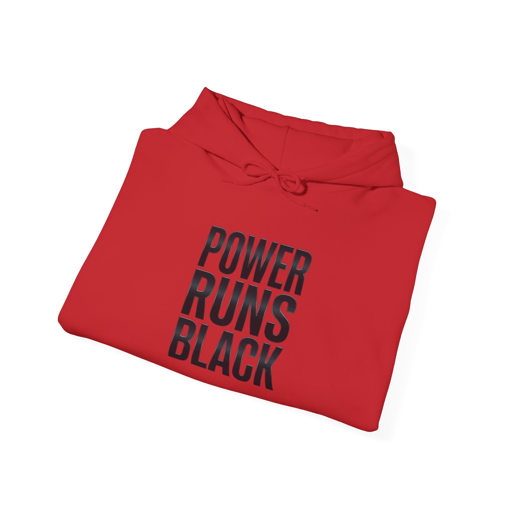 Power Runs Black Hoodie — Bold Graphic Athletic Streetwear by Printify