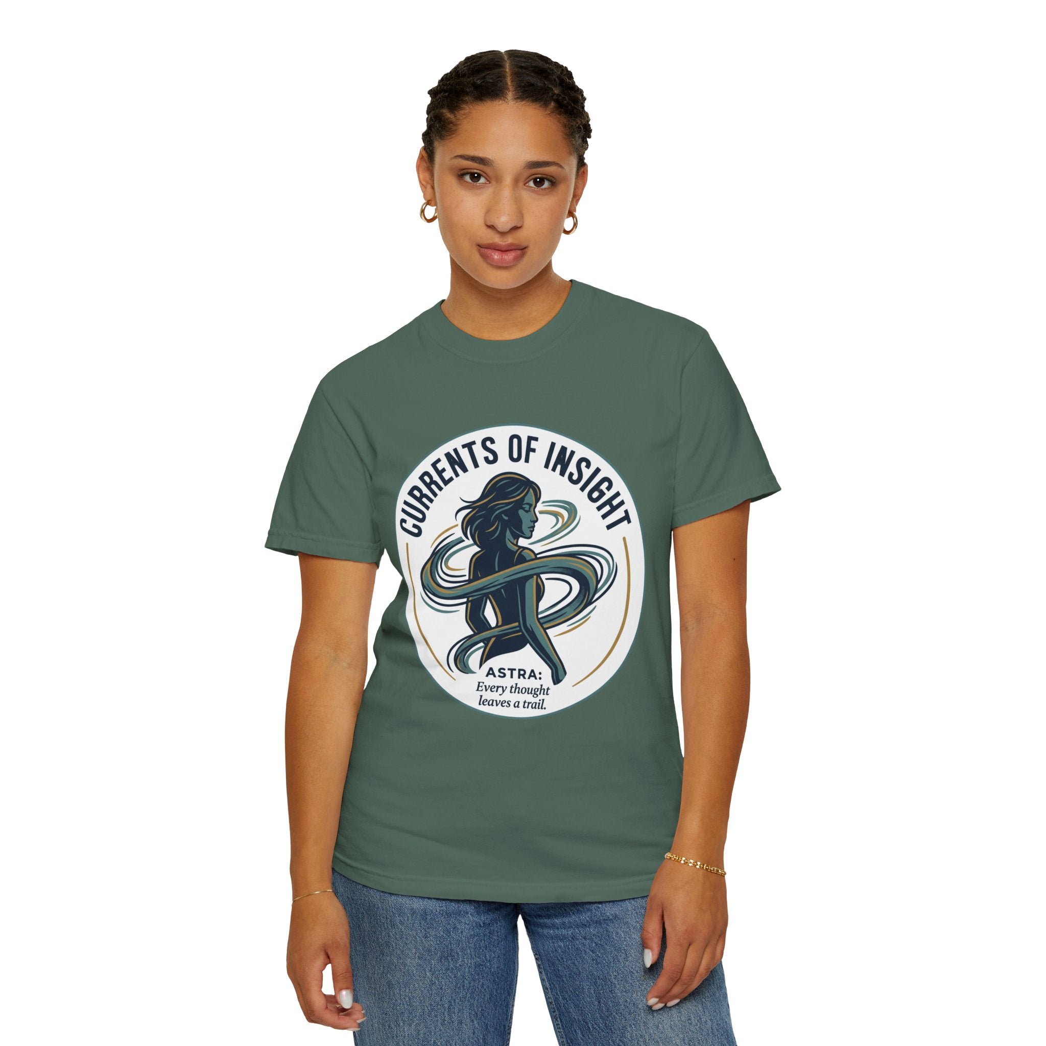 Power Runs Black Currents of Insight T-Shirt — 'Astra: Every thought leaves a trail' Graphic Tee by Power Runs Black