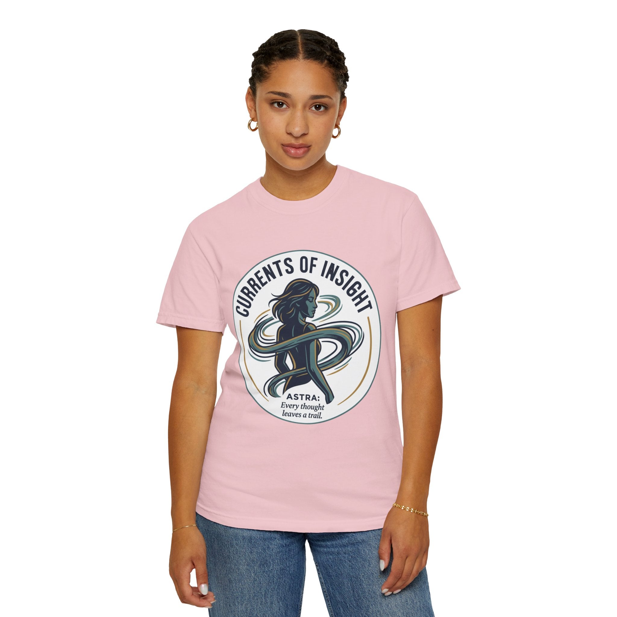 Power Runs Black Currents of Insight T-Shirt — 'Astra: Every thought leaves a trail' Graphic Tee by Power Runs Black