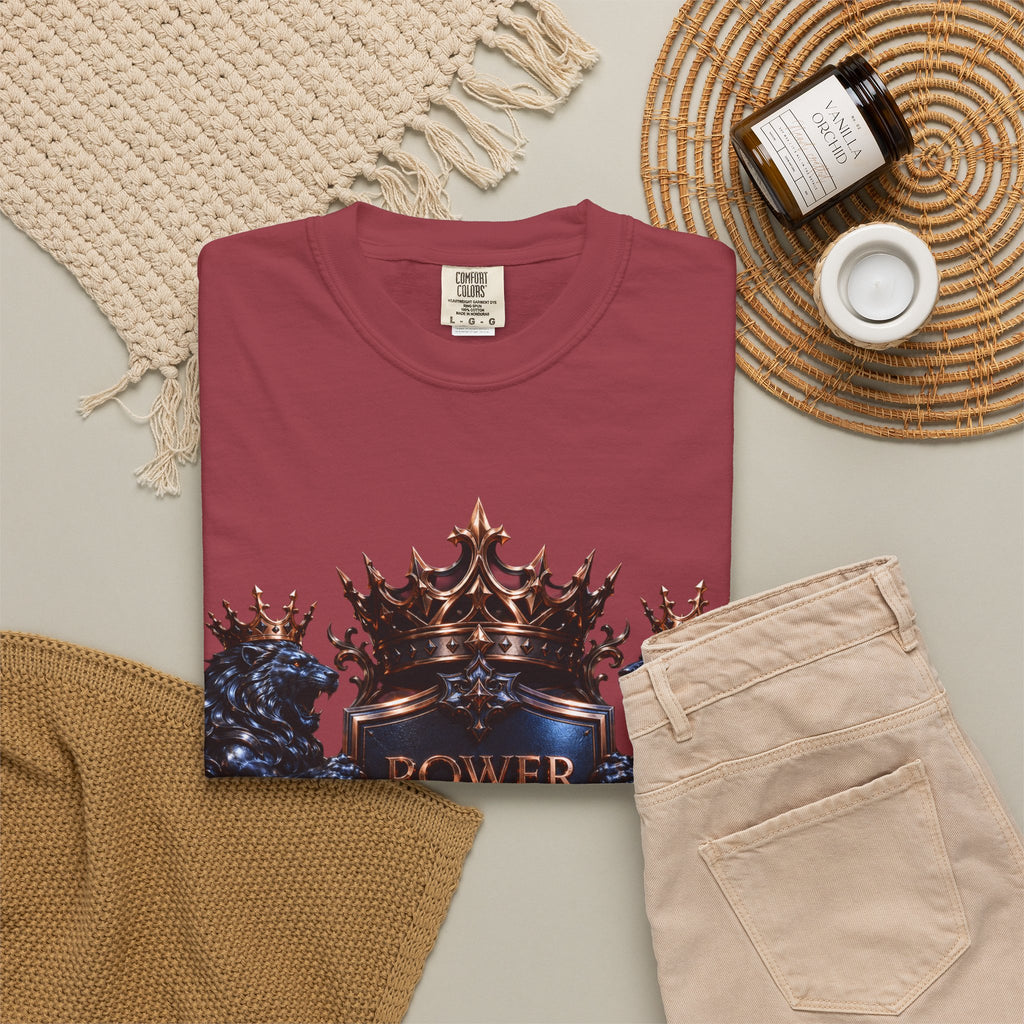 Power Runs Black Crest T-shirt | Heraldic Lion Shield Tee by Power Runs Black