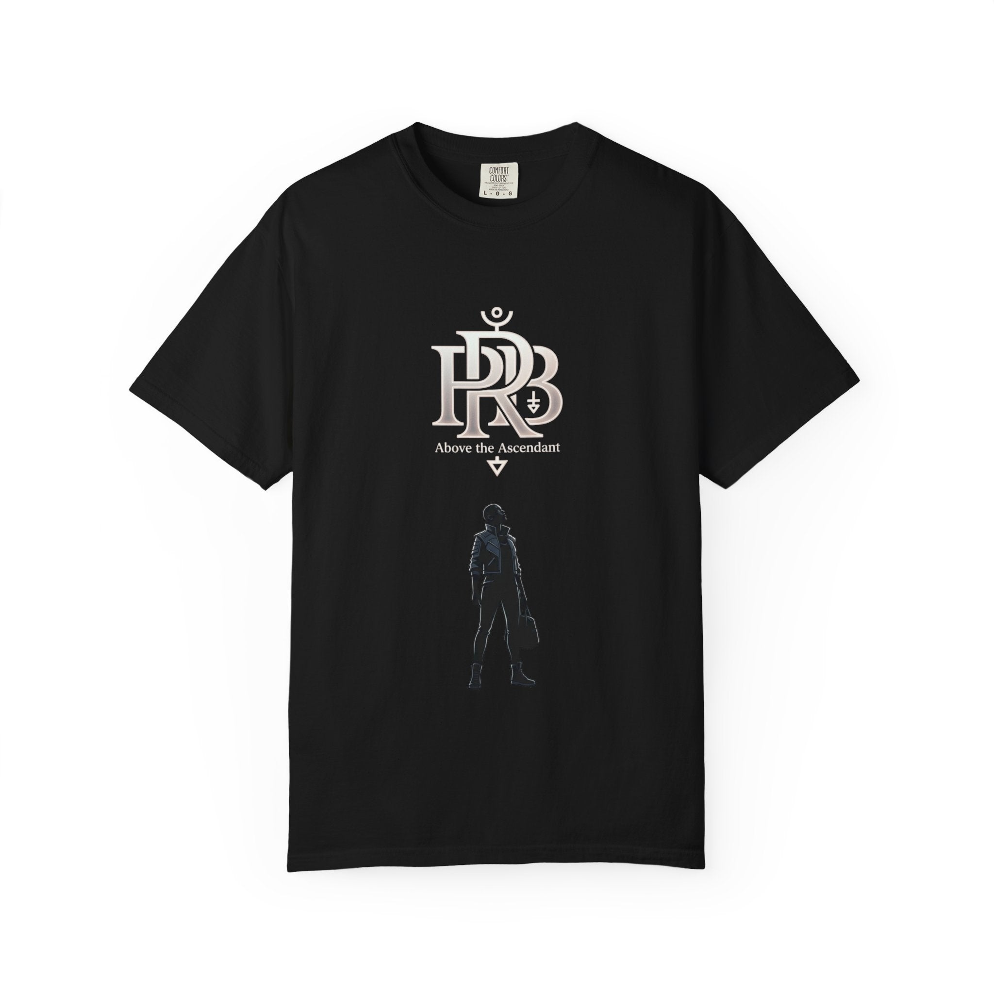 Printify Silhouette Logo T‑Shirt — Minimalist Dressed Figure & PRD Monogram - T-Shirt