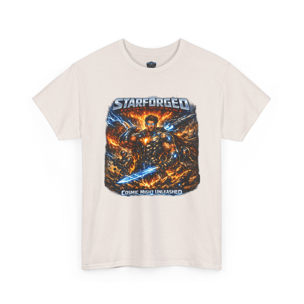 Starforged Flex : Cosmic Might Unleashed Illustration Graphic T by Power Runs Black
