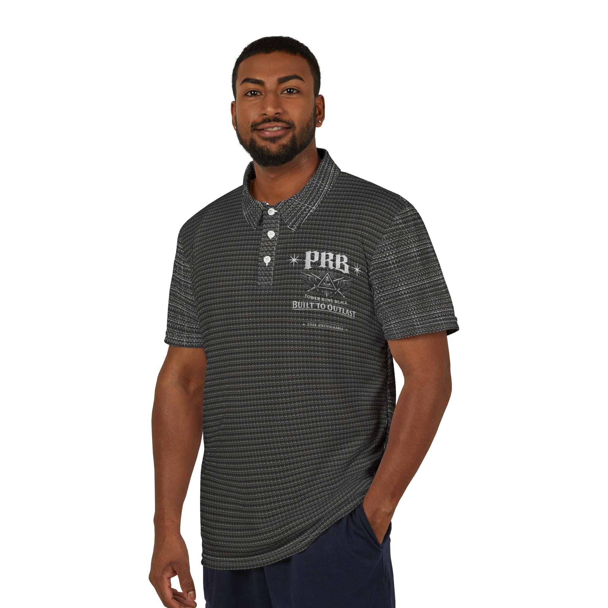 PRB Black Microstripe Polo Shirt by Power Runs Black