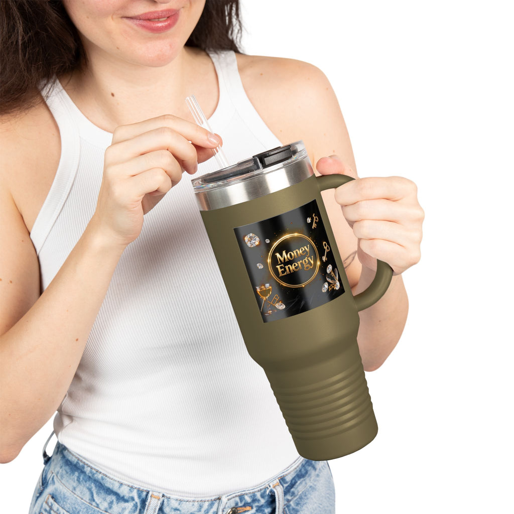 PRB 40oz Insulated Travel Mug — "Money Energy" Motivational Design by Printify