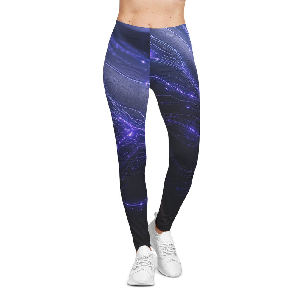 Power Runs Black Galactic Nebula Purple Leggings | Leggings by Printify