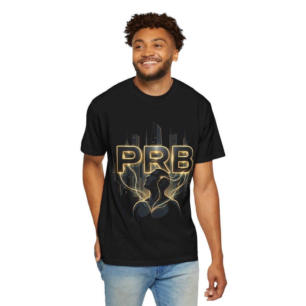 PRB Cityscape Graphic T-Shirt | Black & Gold Urban Streetwear Tee by Printify