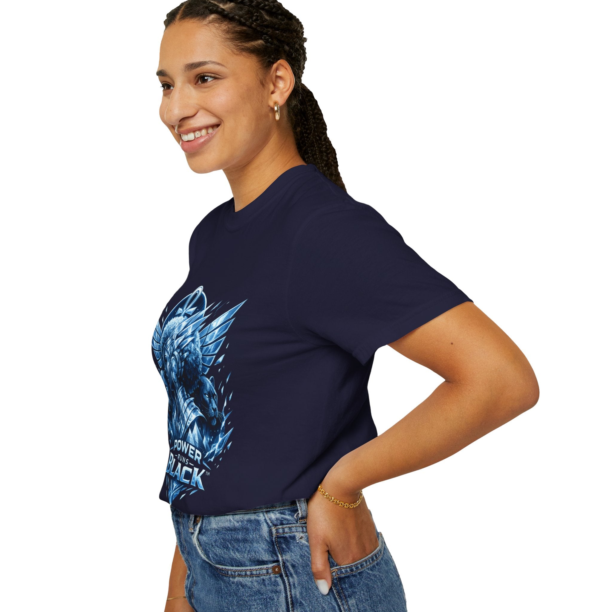 Power of Black Graphic T-Shirt — Egyptian Ankh Warrior Design by Power Runs Black
