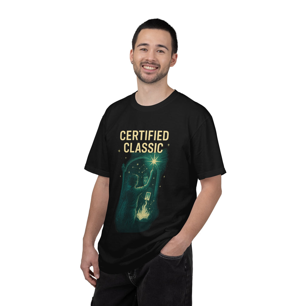 PRB Certified Classic illustration T-shirt | vintage camping, night sky, campfire by Power Runs Black