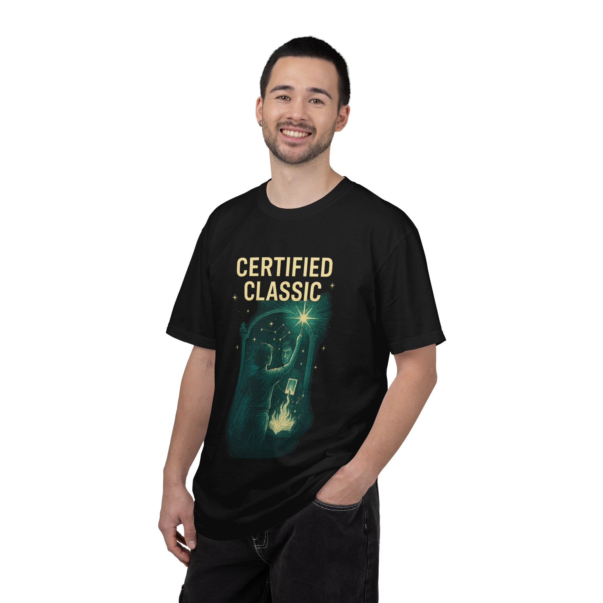 PRB Certified Classic illustration T-shirt | vintage camping, night sky, campfire by Power Runs Black