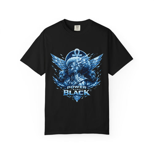 Power of Black Graphic T-Shirt — Egyptian Ankh Warrior Design by Power Runs Black