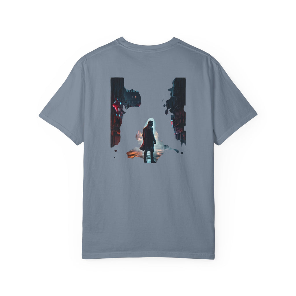 Syndication Loop Cyberpunk Portrait Tee — Tech-Noir Graphic T-Shirt | Power Runs Black by Printify
