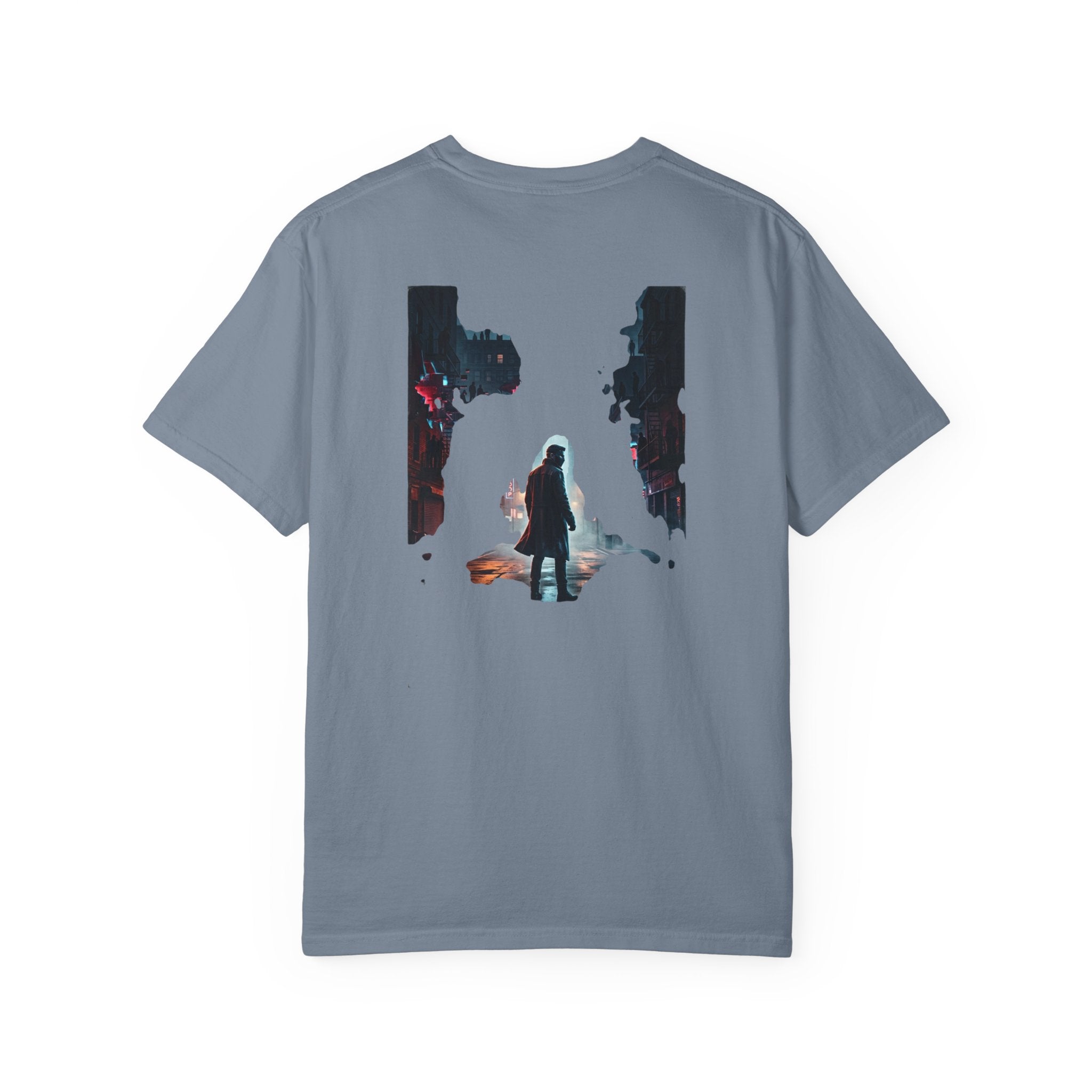 Syndication Loop Cyberpunk Portrait Tee — Tech-Noir Graphic T-Shirt | Power Runs Black by Printify