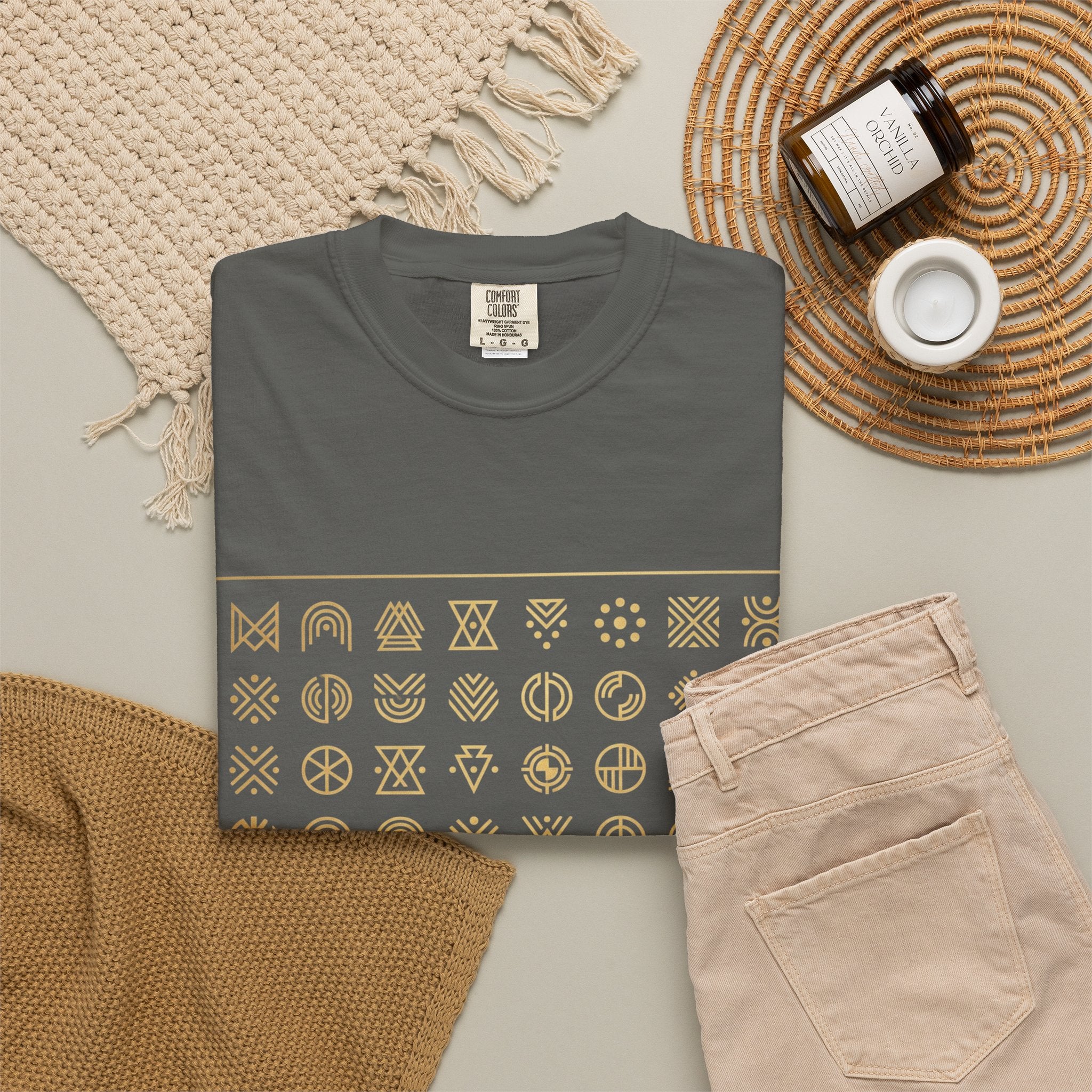 Power Runs Black PRB Symbol Grid T-Shirt — Minimal Gold Icon Graphic Tee by Printify