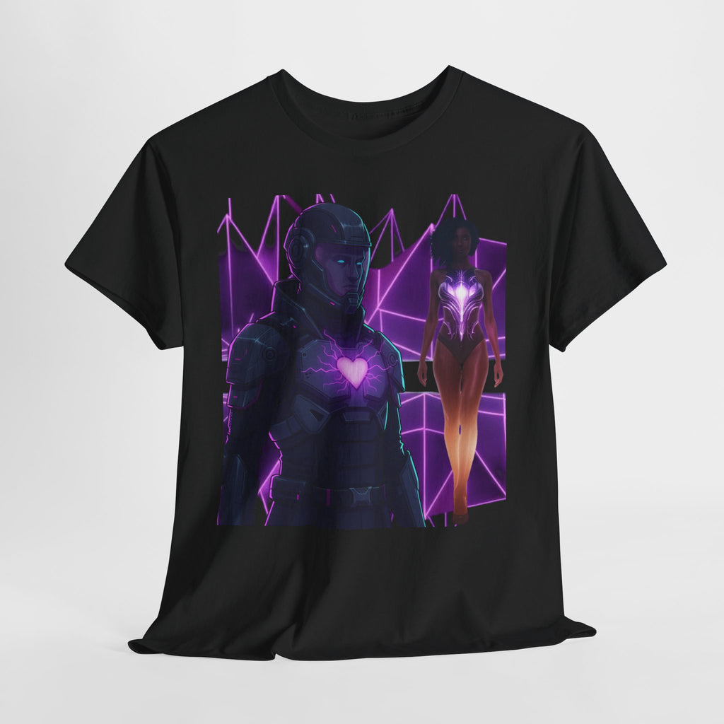 Power Run Black PRB Pretty Rich Bitch The Collection Purple Heart Cyberpunk Knight T-Shirt | Futuristic Armor Sci‑Fi Tee by Printify