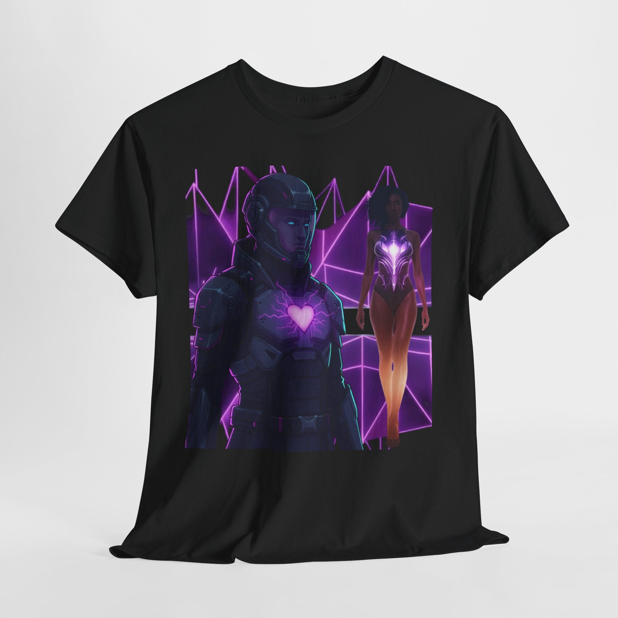 Power Run Black PRB Pretty Rich Bitch The Collection Purple Heart Cyberpunk Knight T-Shirt | Futuristic Armor Sci‑Fi Tee by Printify